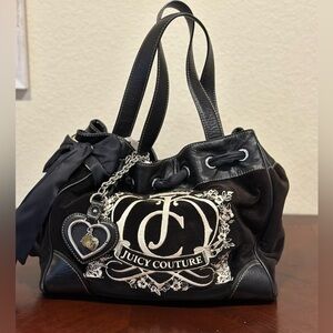 Juicy Couture Black Velour Daydreamer Tote in Black Vintage Y2K Great Condition